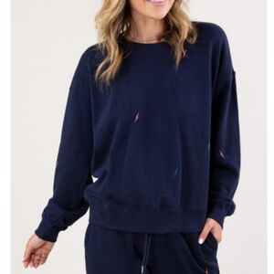 Pretty Garden Lightning Bolt Sweatshirt - Size Large Womens L - Navy Blue